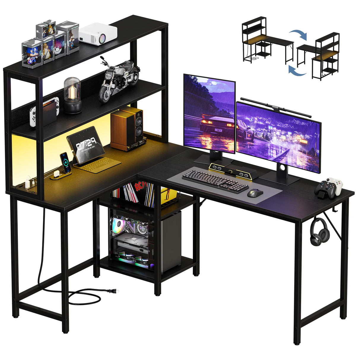 L-Shaped Corner Desk with LED