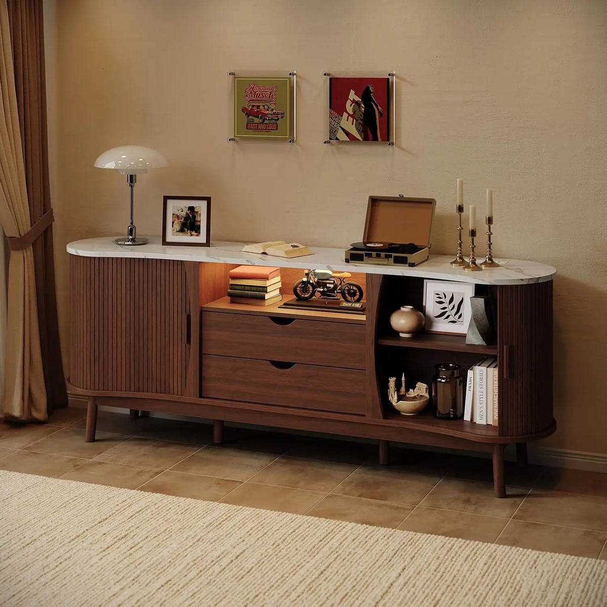 Fluted Media Console with LED