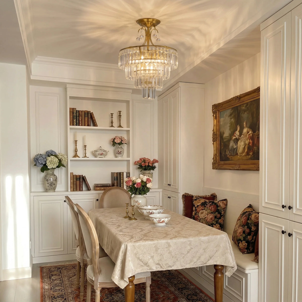 Gold Crystal Semi-Flush Ceiling Light