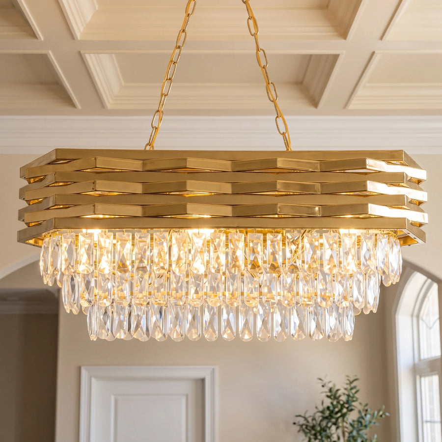Rectangular Gold Crystal Chandelier