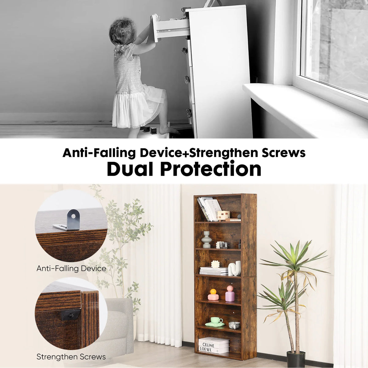 Tall Open Wooden Bookcase