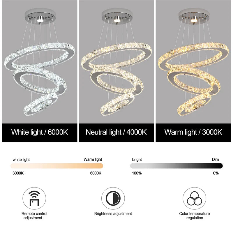 Crystal Rings Chandelier with Remote