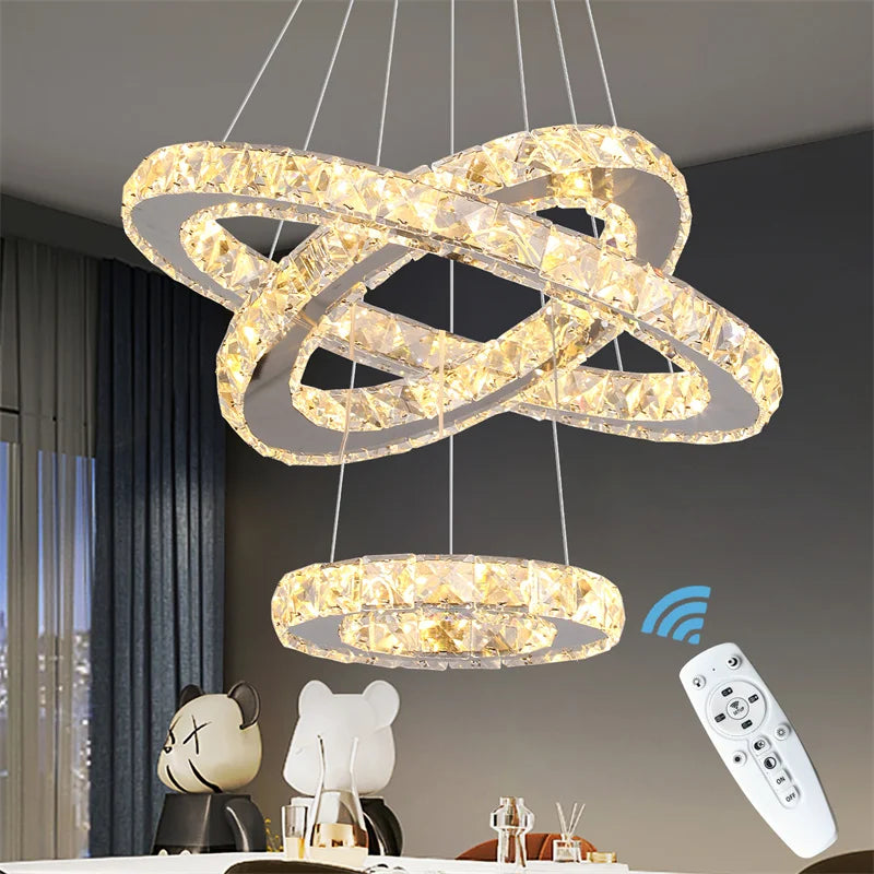 Crystal Rings Chandelier with Remote