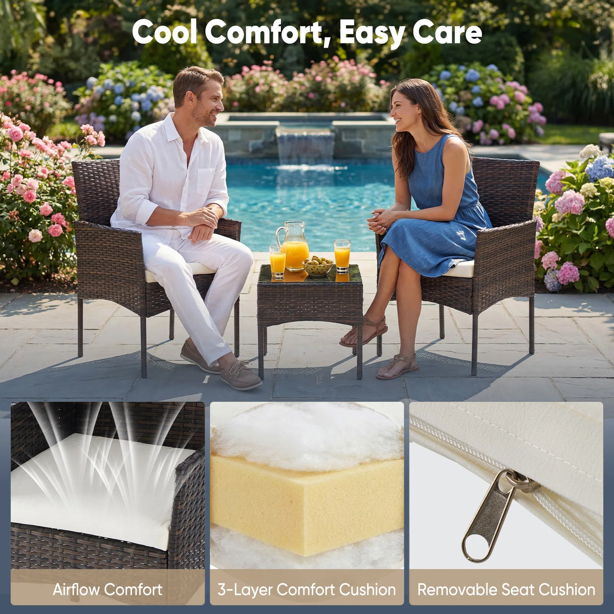 Wicker Bistro Set with Glass Table