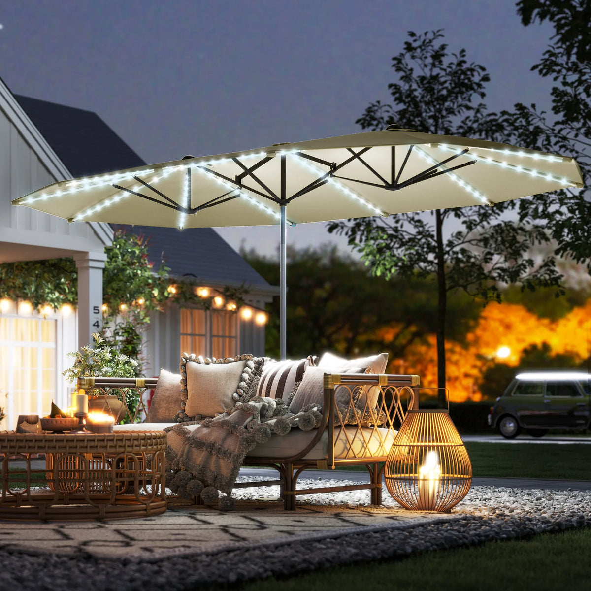 15ft Solar-Light Patio Umbrella