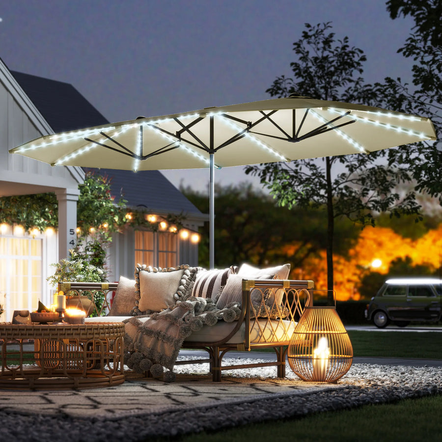 15ft Solar-Light Patio Umbrella