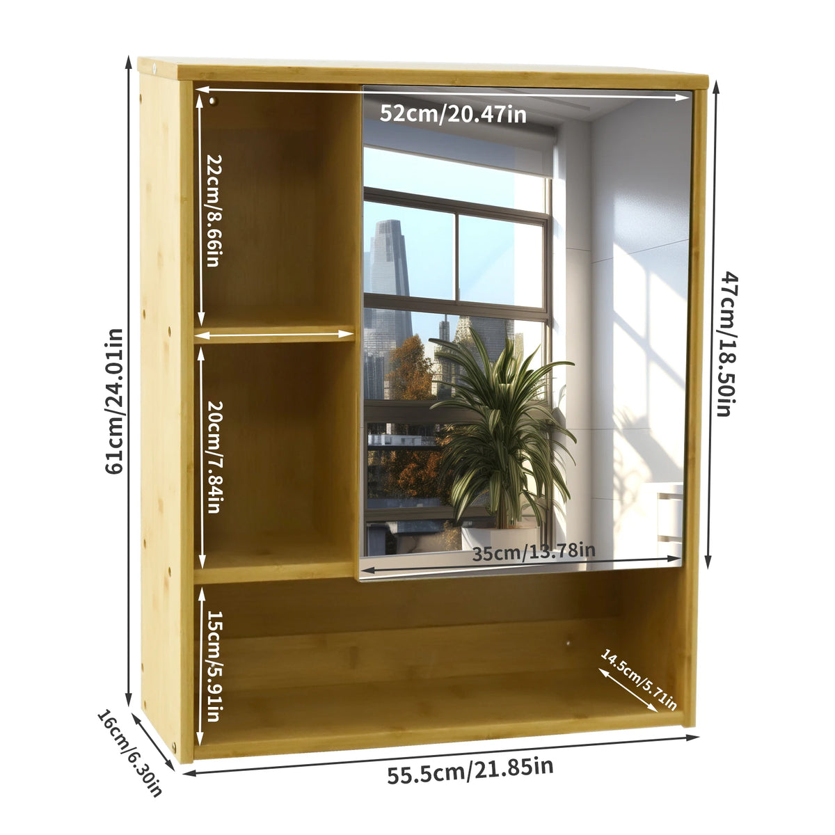 Bamboo Mirror Cabinet with Shelves