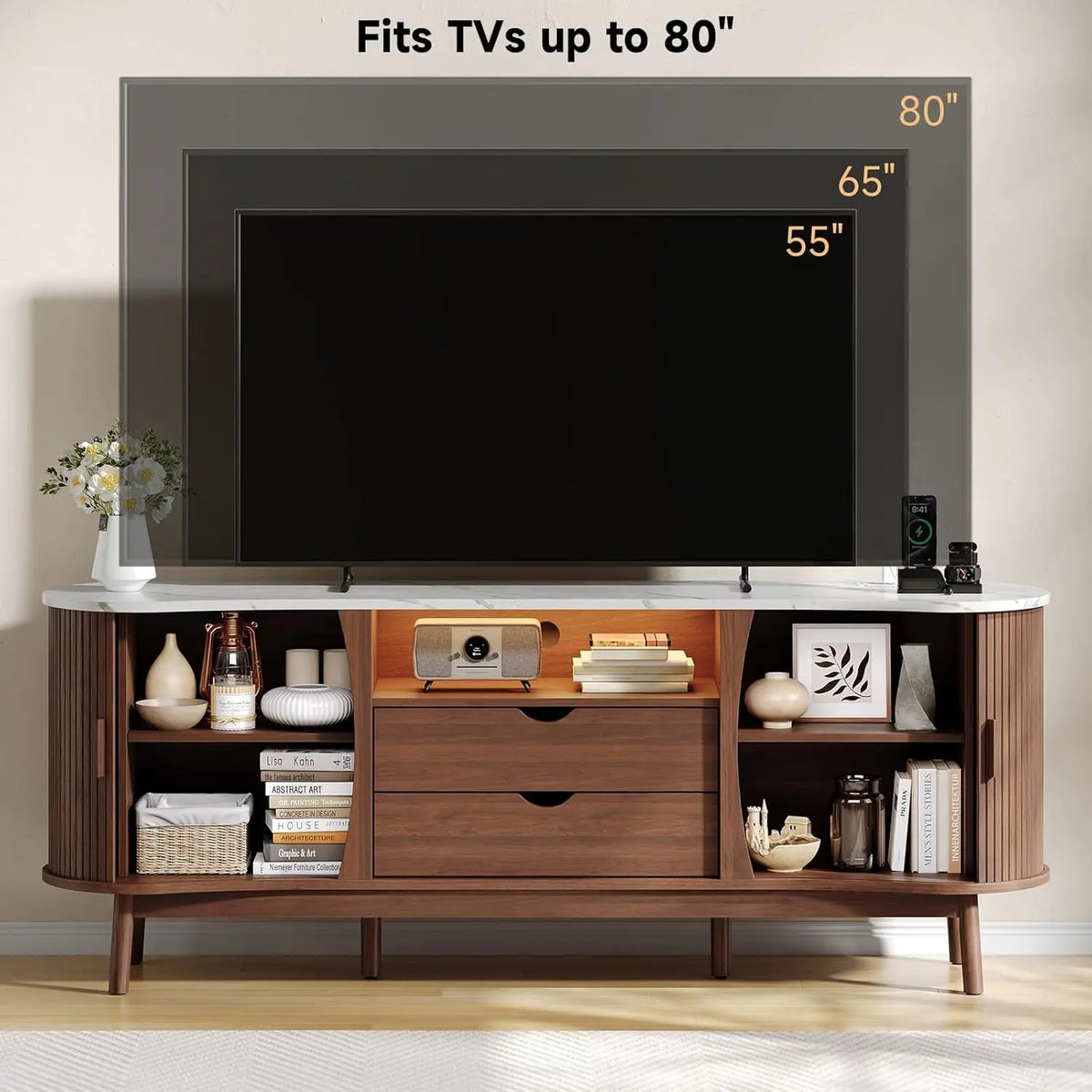 Fluted Media Console with LED