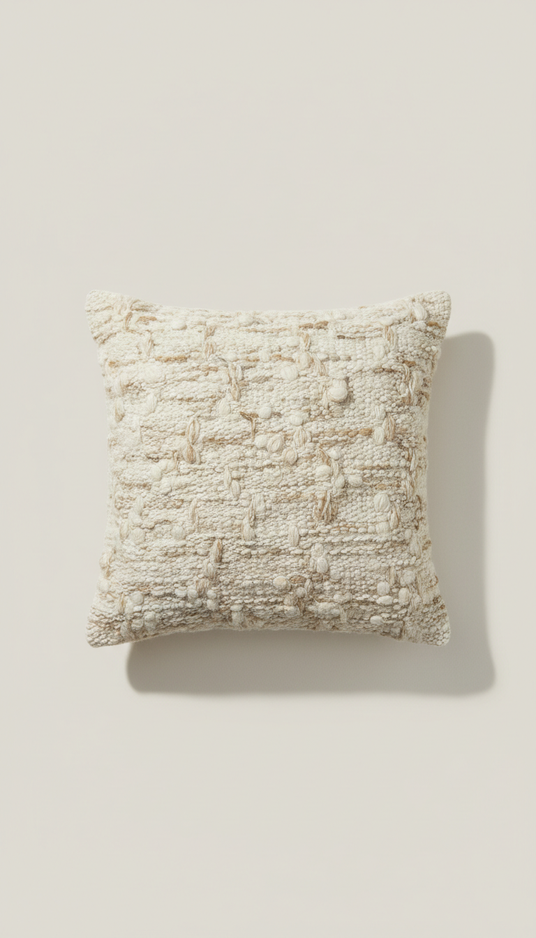 Layered soft textiles in warm neutrals