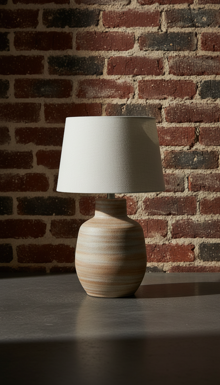 Earth-toned ceramic lamp in a calm living space
