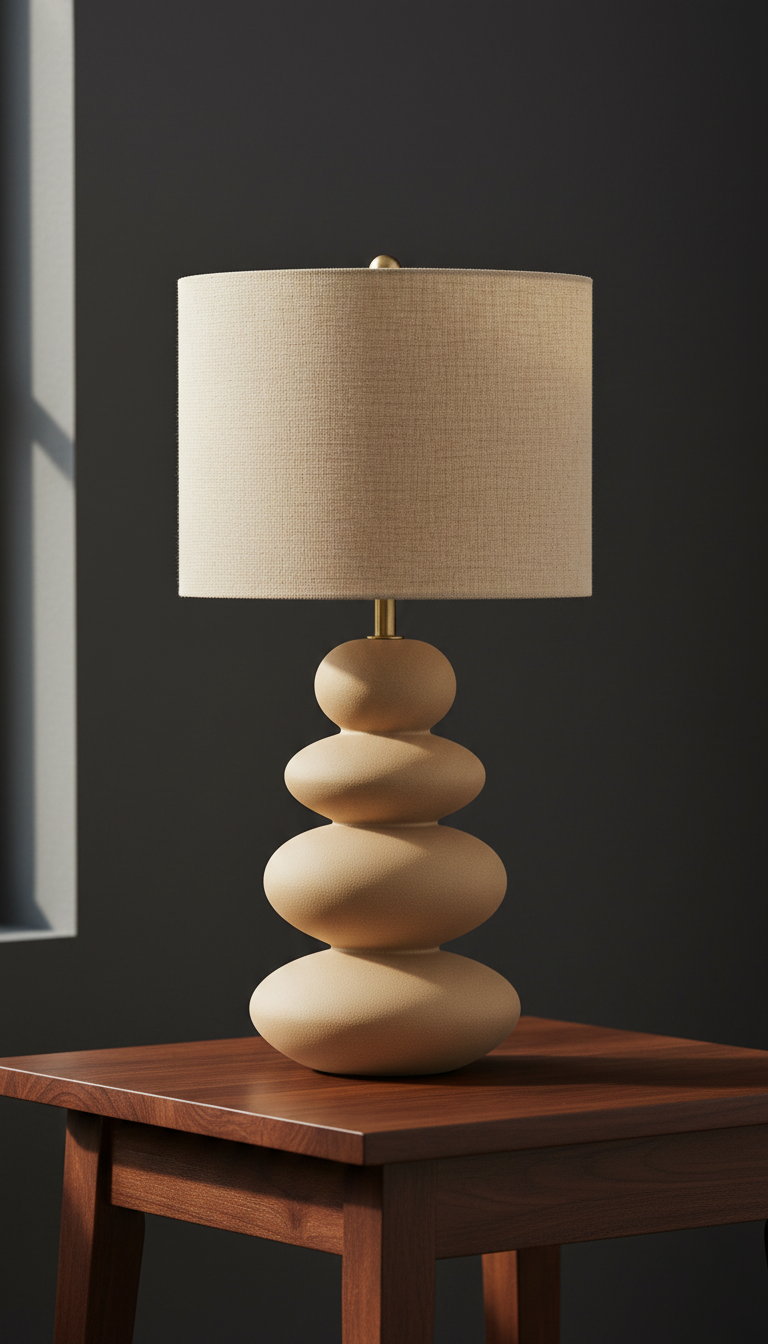 Warm taupe table lamp in a cozy corner