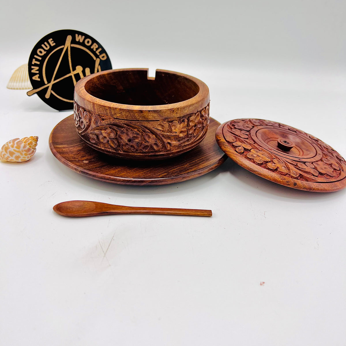 Wood Carving Sugar Pot