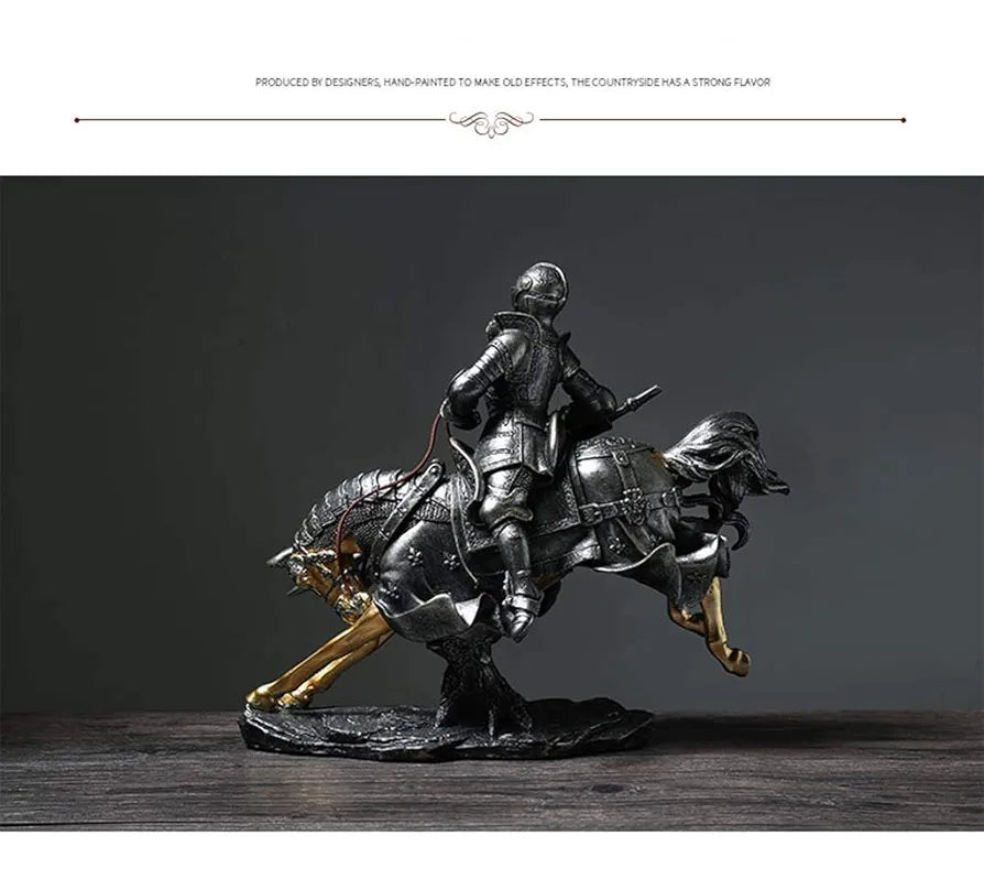 Medieval Knight Horse Statue Sculpture