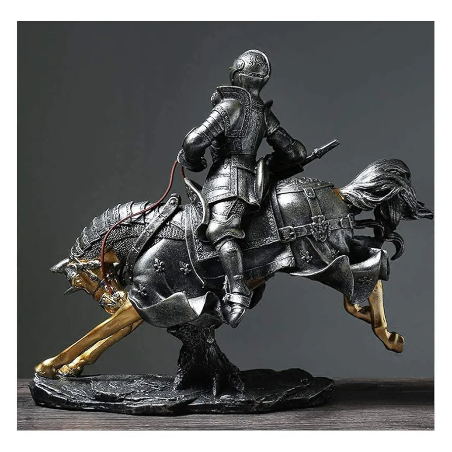 Medieval Knight Horse Statue Sculpture