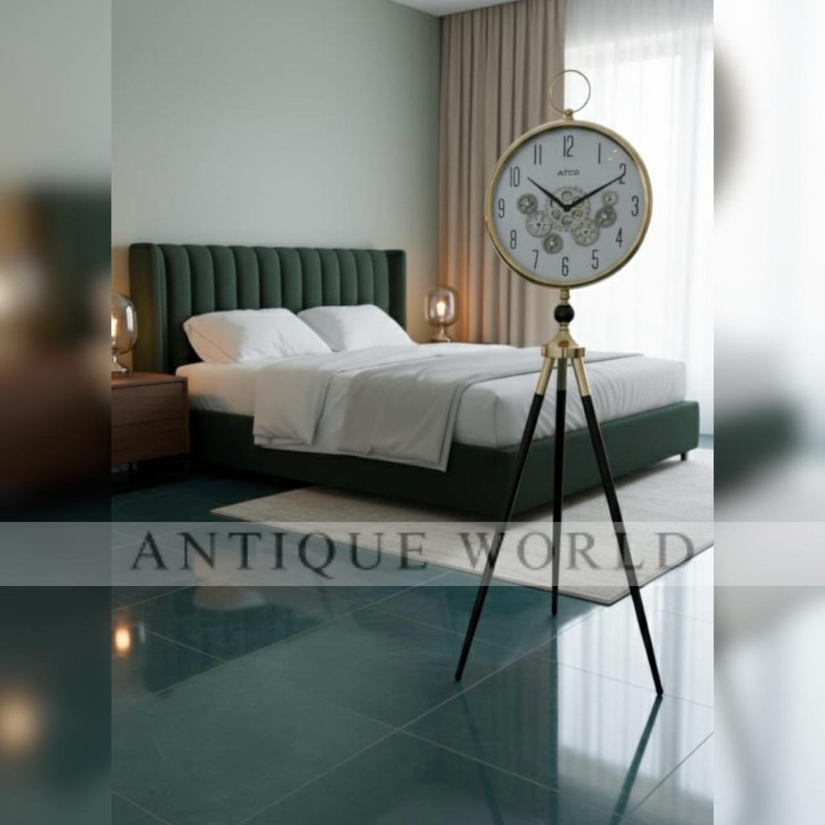 Tripod Floor Clock with Mechanical Gear Design