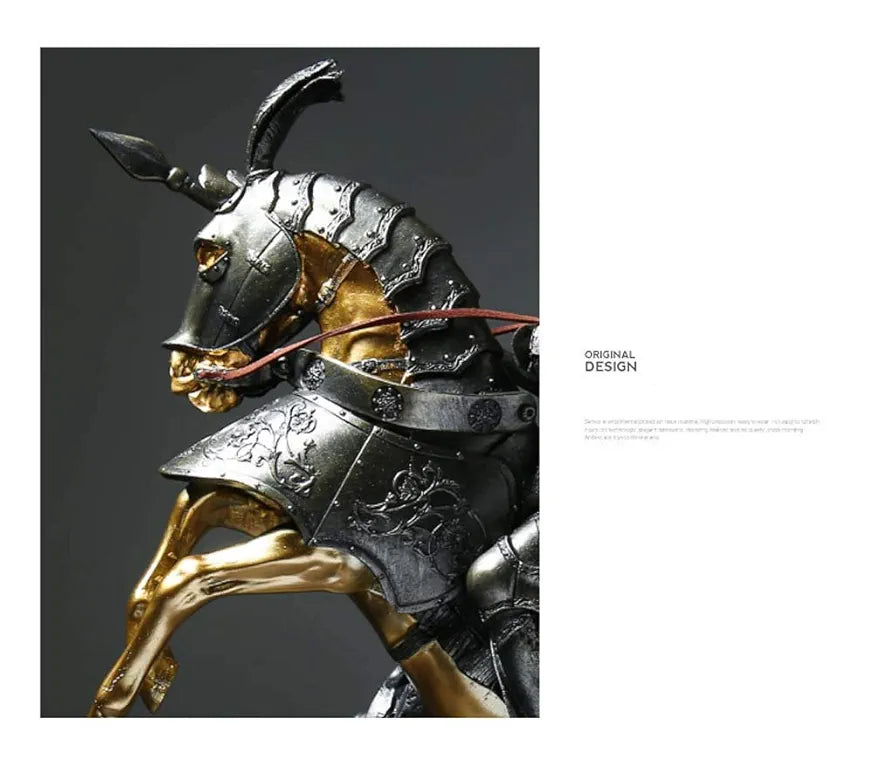 Medieval Knight Horse Statue Sculpture