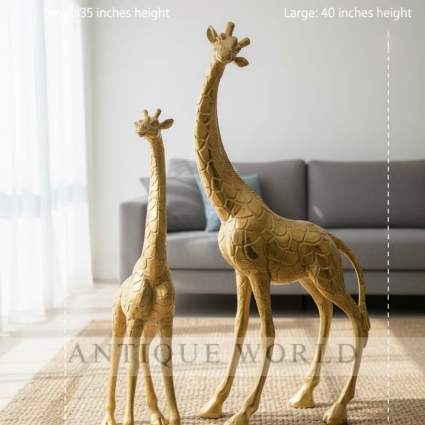 Luxury Golden Textured Giraffe Sculpture Pair (Set of 2)