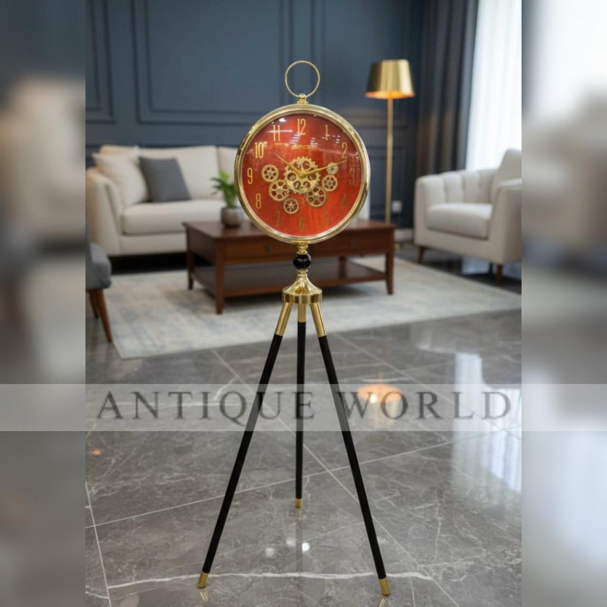 Tripod Floor Clock with Mechanical Gear Design