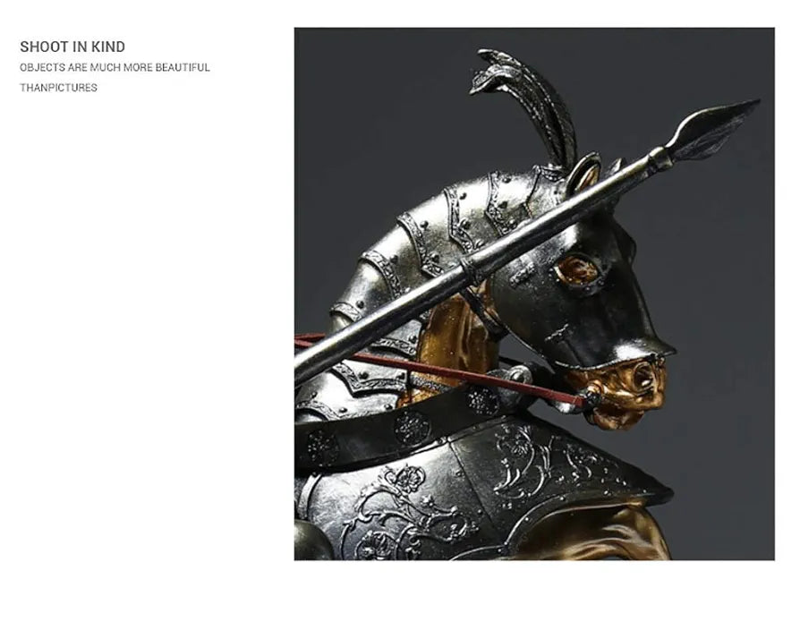 Medieval Knight Horse Statue Sculpture