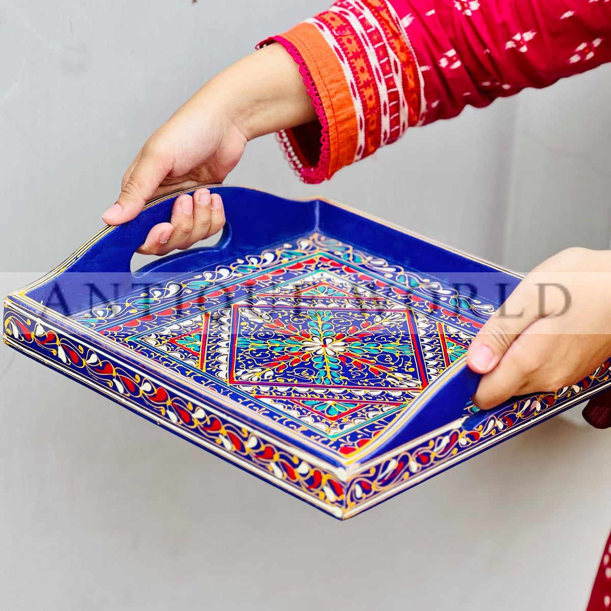 Traditional Naqshi Art Square Shaped  Serving Tray