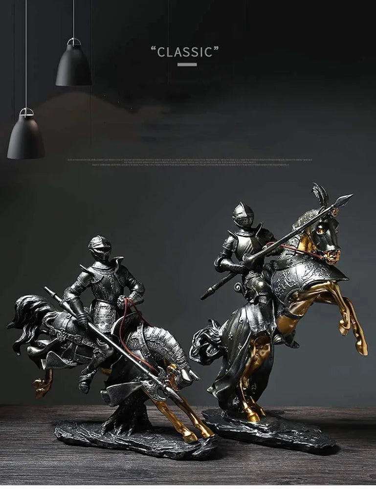 Medieval Knight Horse Statue Sculpture