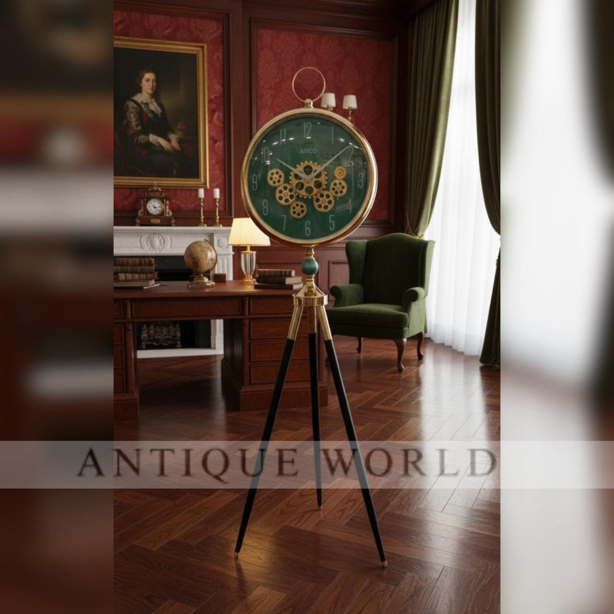 Tripod Floor Clock with Mechanical Gear Design