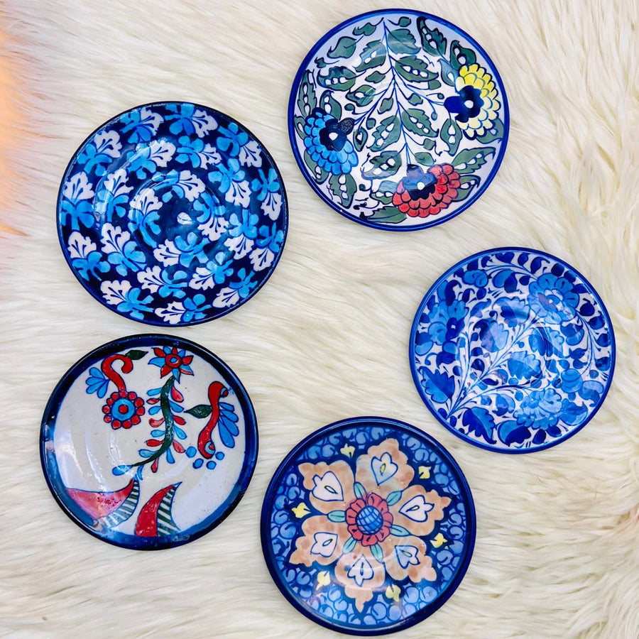 Handmade Blue Pottery  Wall Hanging Plates  ( Set of 5pc )