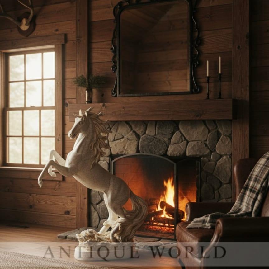 Powerful White Horse Sculpture