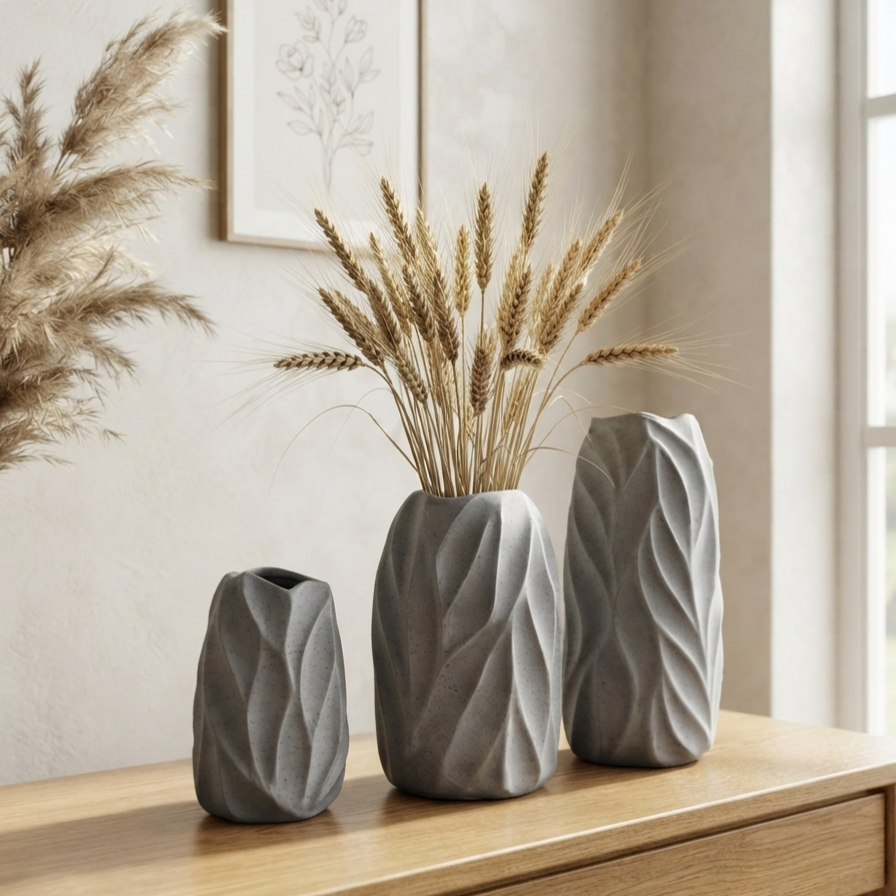 Textured Ceramic Vase ( Set of 3pc )