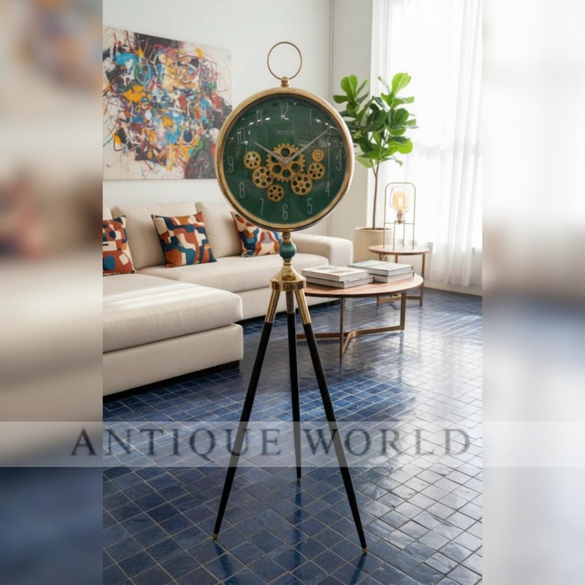 Tripod Floor Clock with Mechanical Gear Design