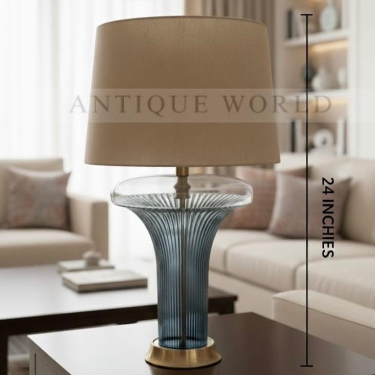 Tall Contemporary Drum Shade Cryral Lamp  ( Pair )