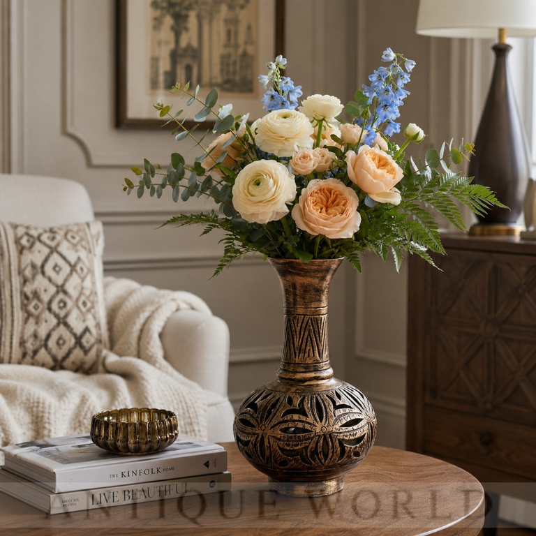 Antique Tribal Bloom Floor Vase