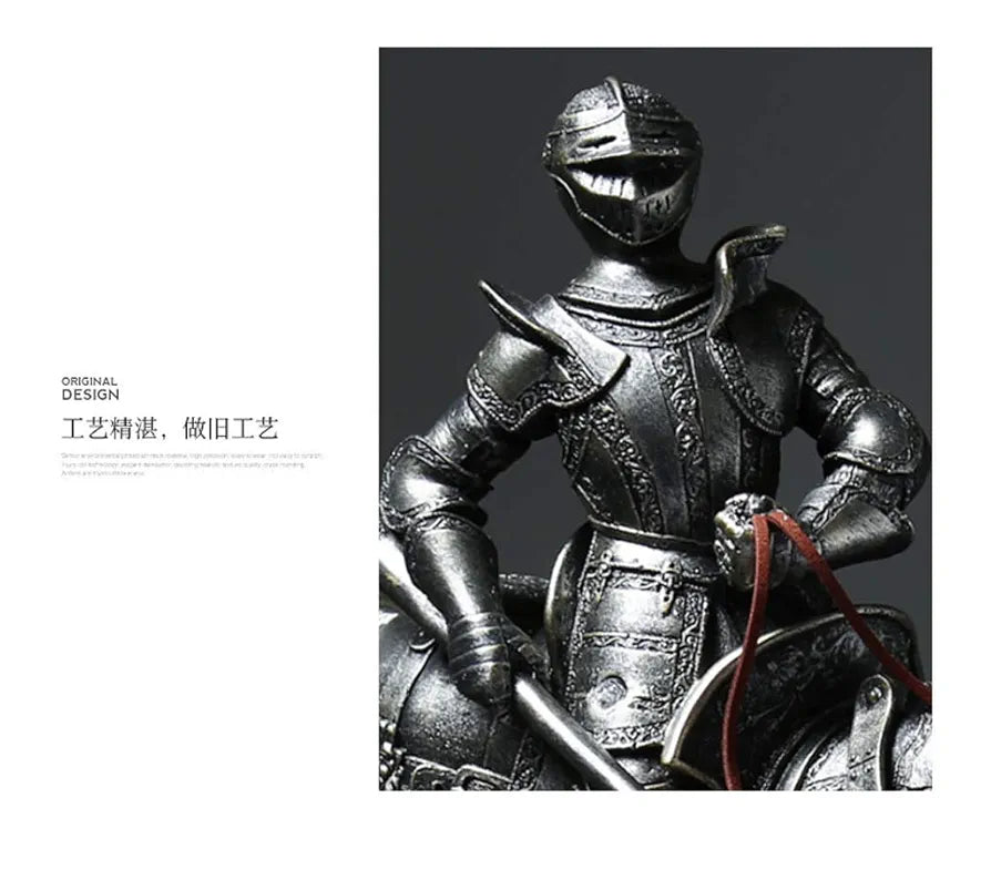 Medieval Knight Horse Statue Sculpture