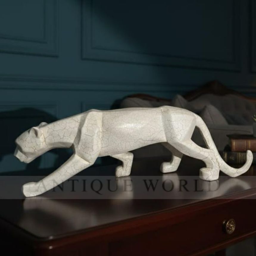 Geometric Crackle-Finish Panther Sculpture