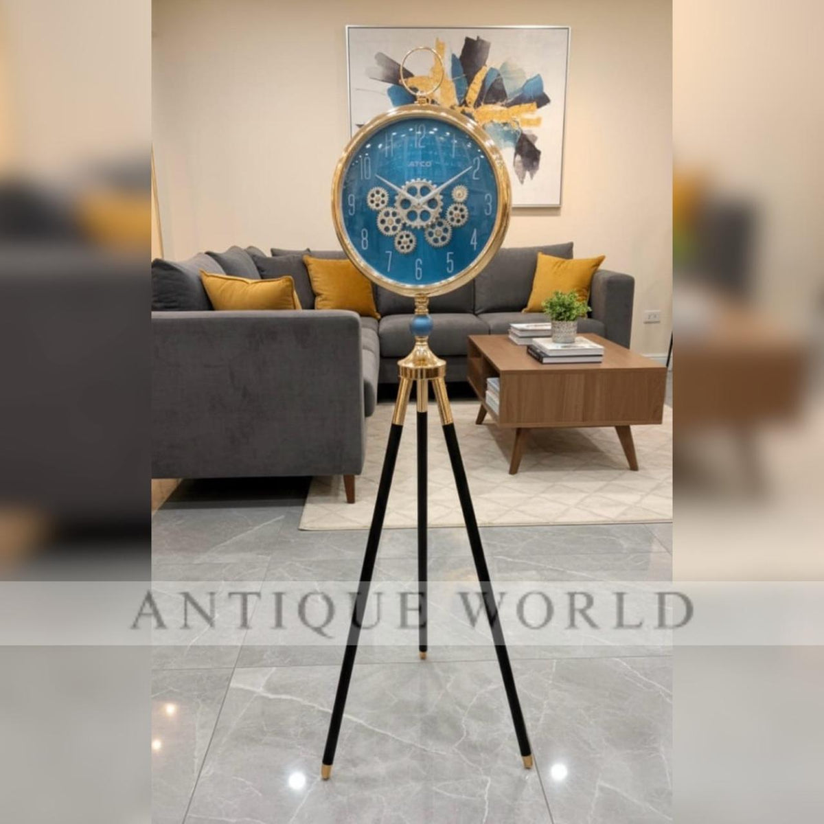 Tripod Floor Clock with Mechanical Gear Design