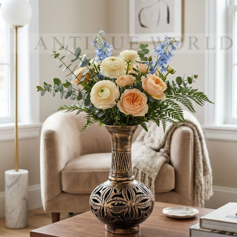 Antique Tribal Bloom Floor Vase