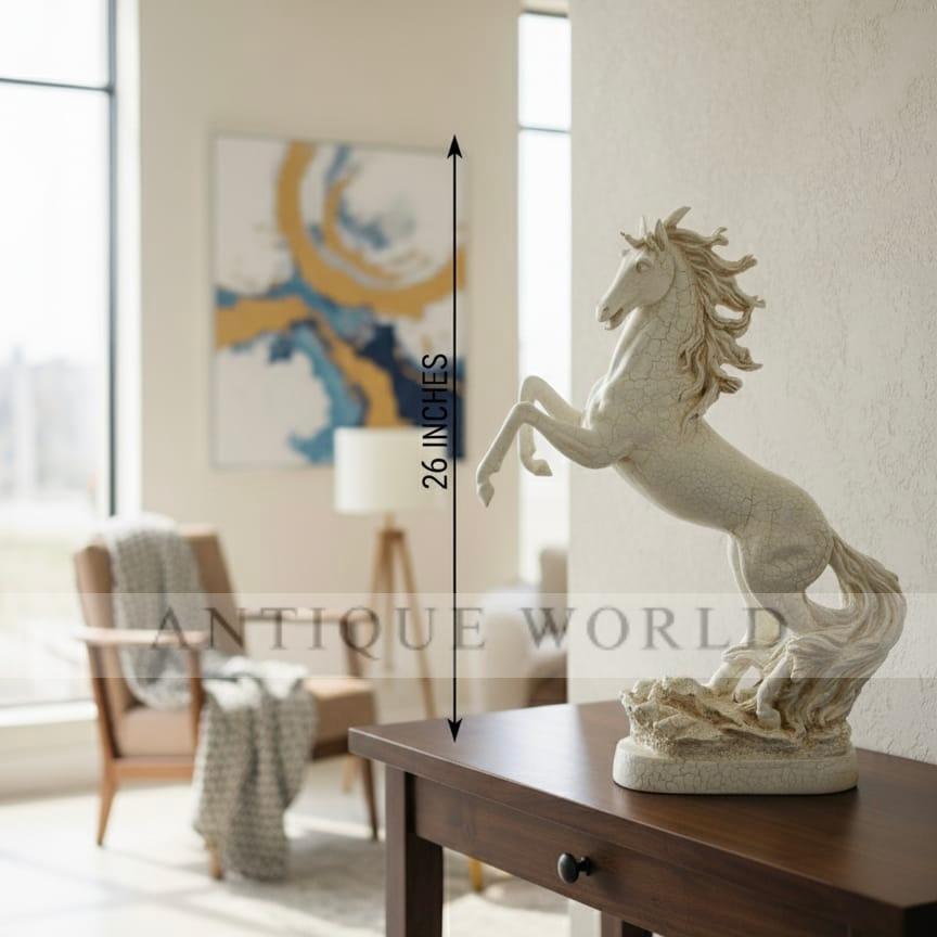 Powerful White Horse Sculpture