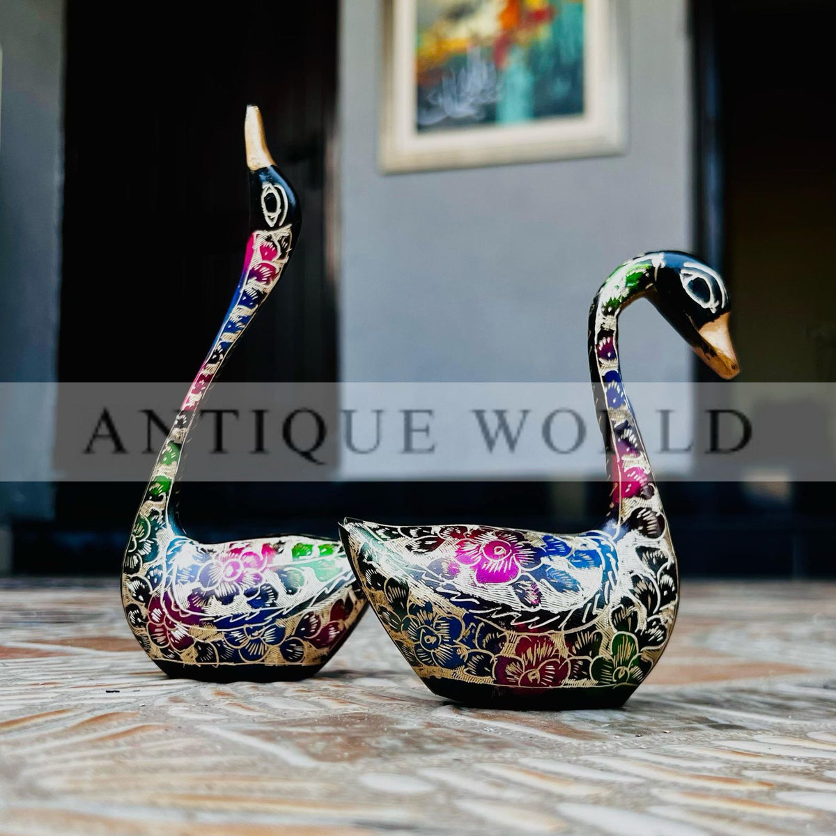 Handcrafted Brass Swan Figurine ( Set of 2 )