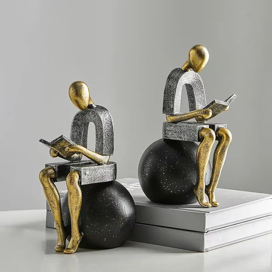 Modern Decorative Abstract Reading Figure Bookend  ( 2pc )