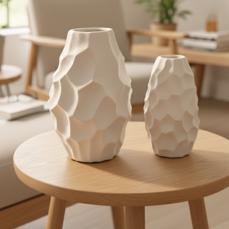 Textura Ivory Ceramic Vase ( Set of 2 )