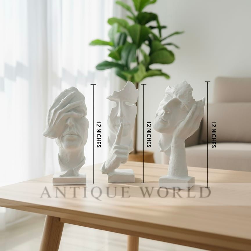 Modern Matte Black Three Wise Silent Face  Statue Set (Hear, Speak, See No Evil) ( Set of 3 )