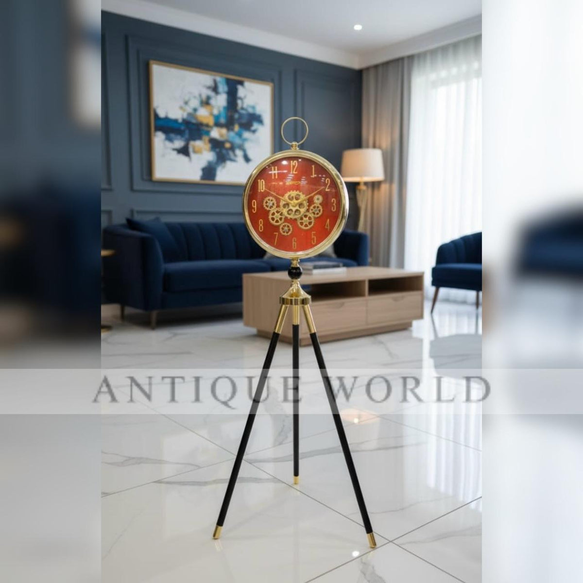 Tripod Floor Clock with Mechanical Gear Design